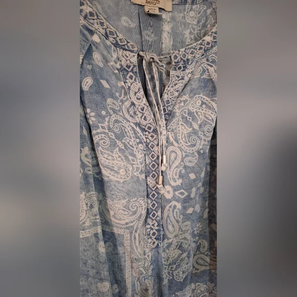 Vintage America Blues Chambray Peasant Boho Embroidered Long Sleeve Top L - Picture 3 of 8